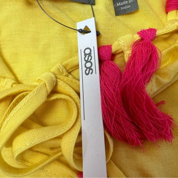 ASOS Swim Coverup Fringe Trim Yellow and Hot Pink Size 4 - Picture 4 of 9